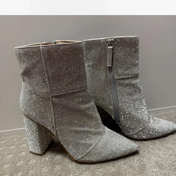Steve Madden Silver Glitter Ankle Boots - Picture 4 of 8
